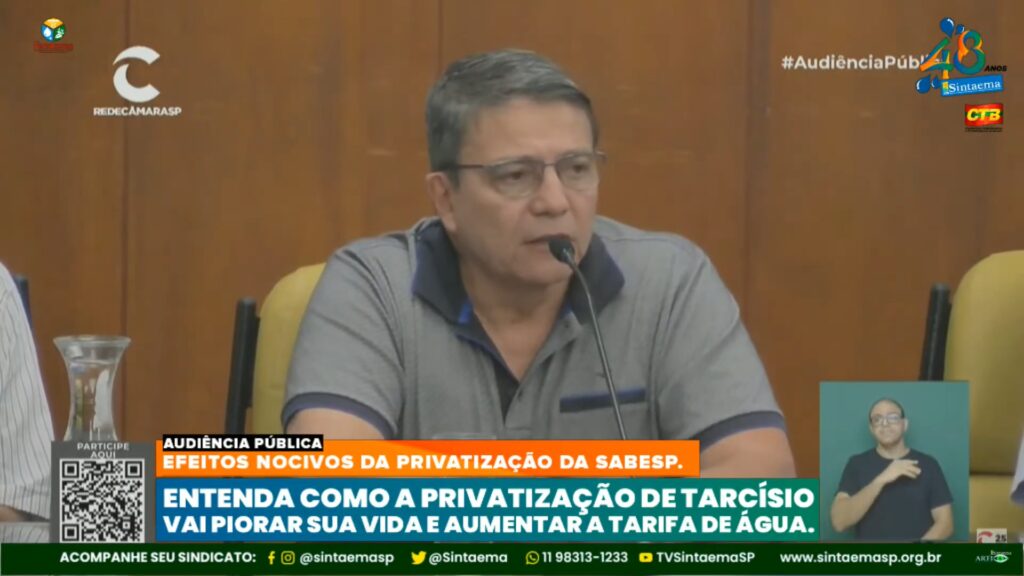 APU se posiciona contra a privatização da Sabesp em audiência pública